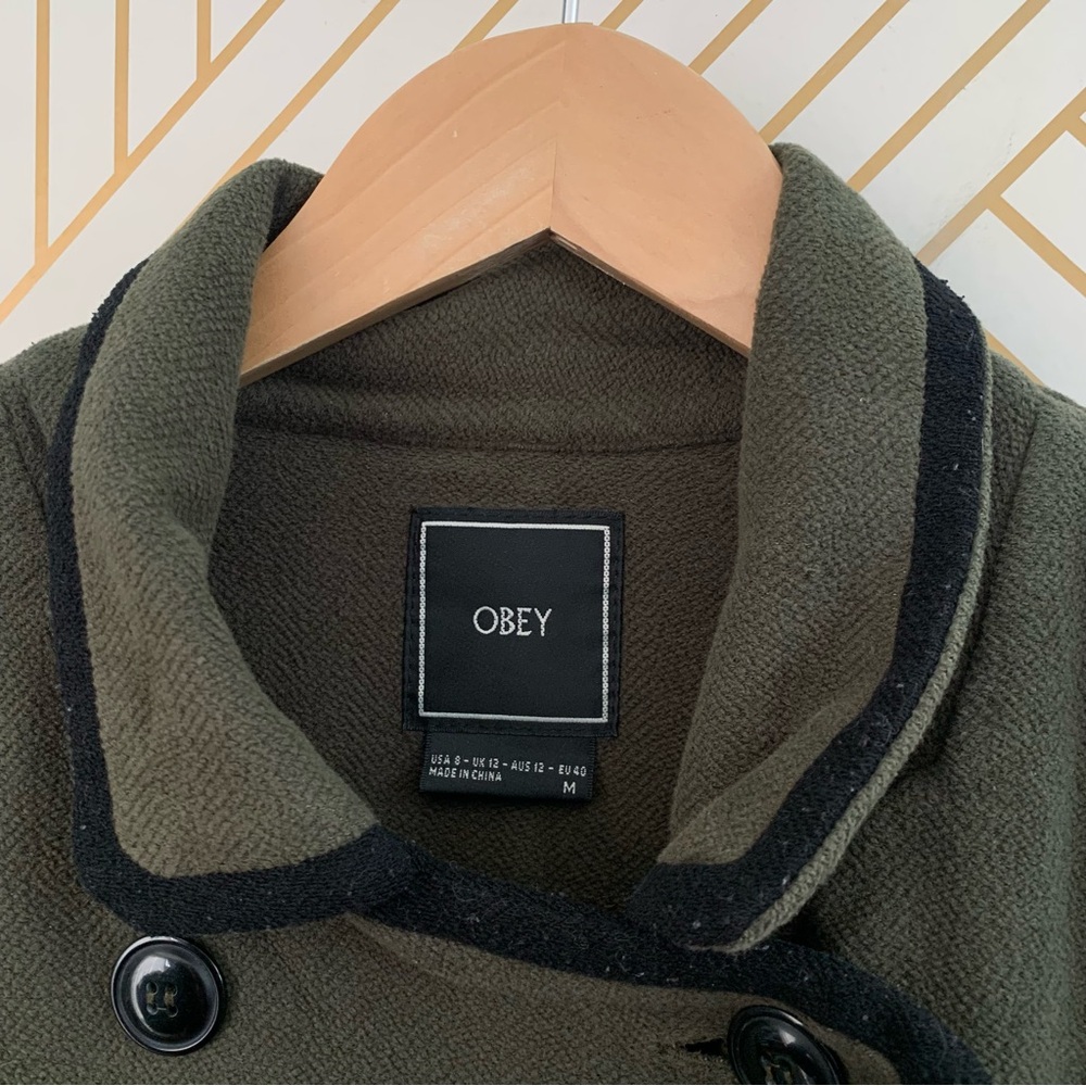 Obey cotton blend Utility military inspired double breasted green black Jacket 8 - Picture 5 of 9